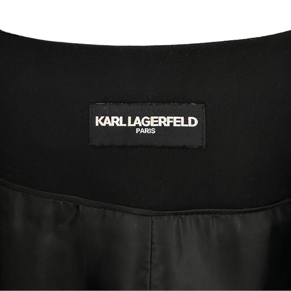 Karl Lagerfeld Black Lapelless Blazer Style Zip Pocket Minimalist Longline Coat - Picture 5 of 6